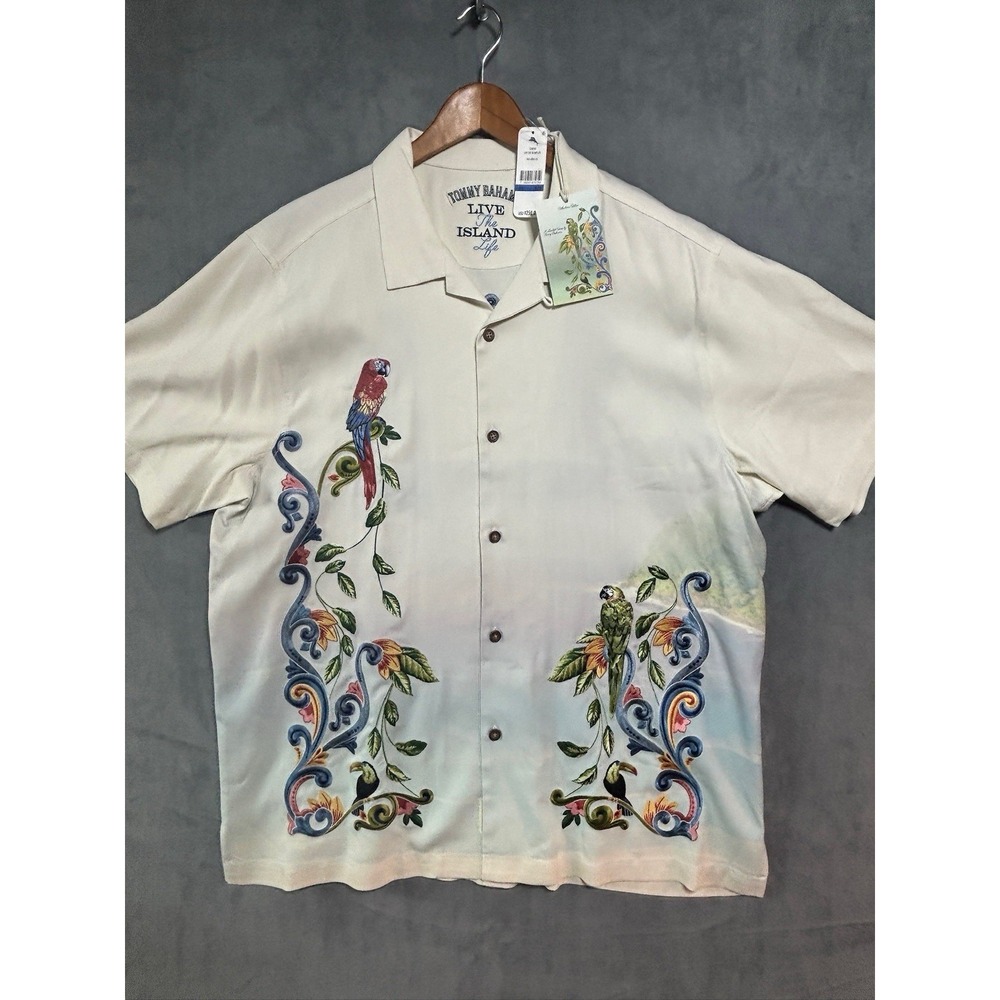 New Tommy Bahama Live The island life Silk Embroidered Button Down XL 346/600